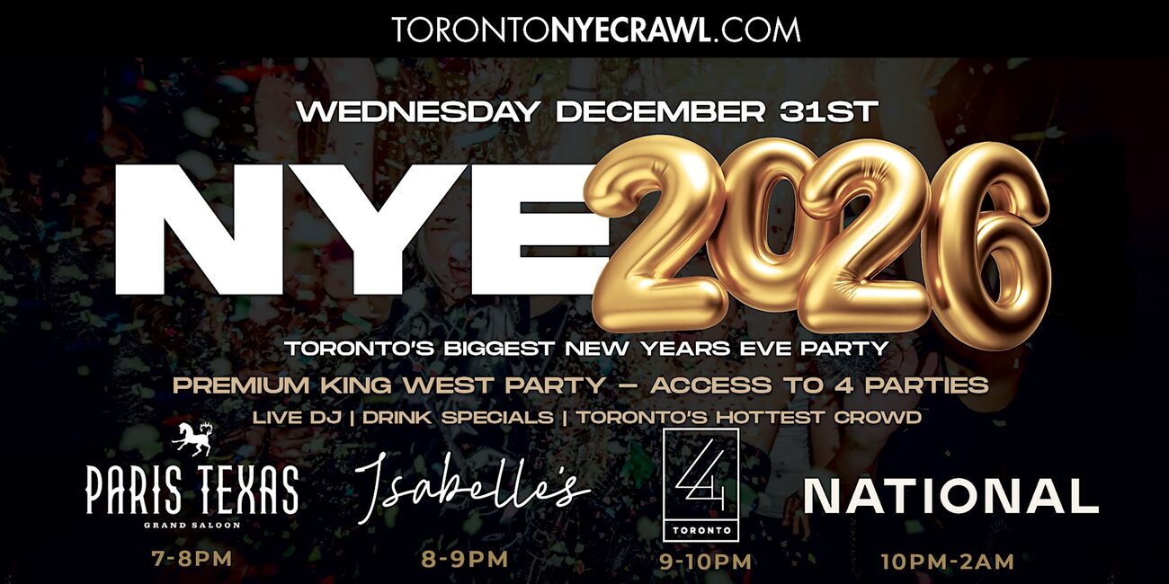 King West NYE 2026 Club Crawl — Eventbrite poster
